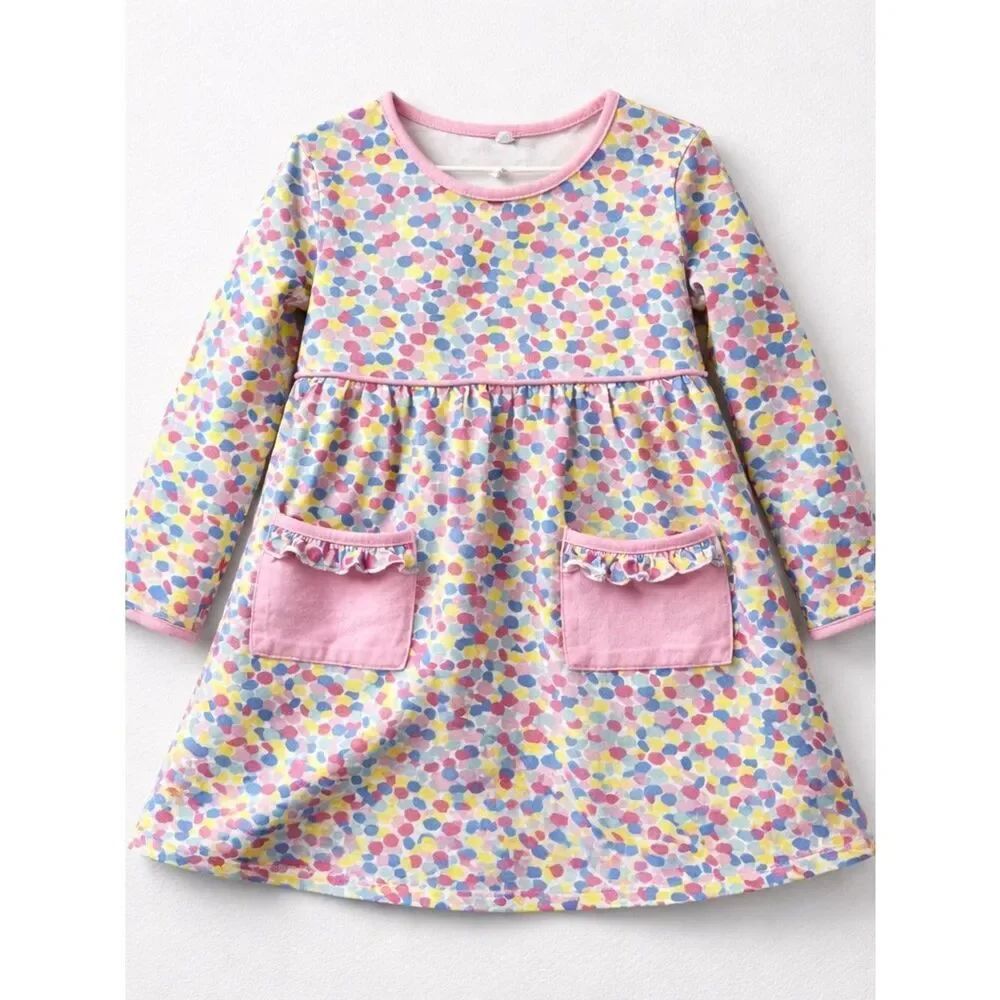 Stitchy Fish pink yellow blue dot cotton knit dress with pockets size 5